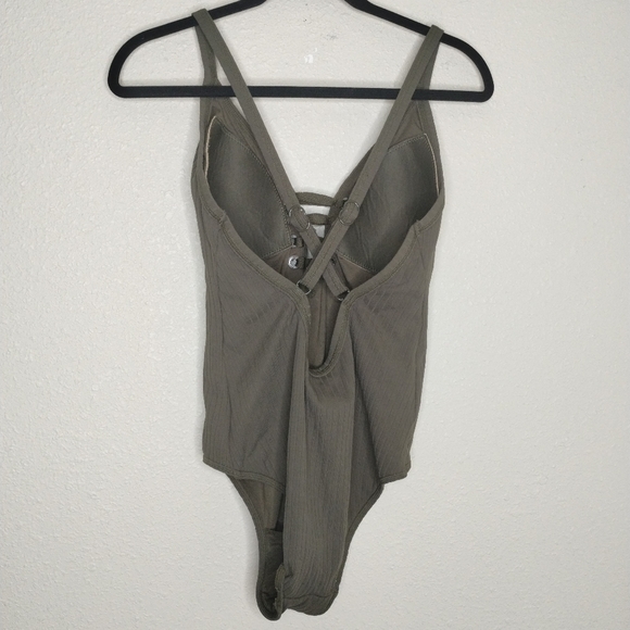 Seafolly Inka Rib Lace Up Maillot One Piece Swimsuit Dark Olive Women's US 12 - Picture 4 of 8